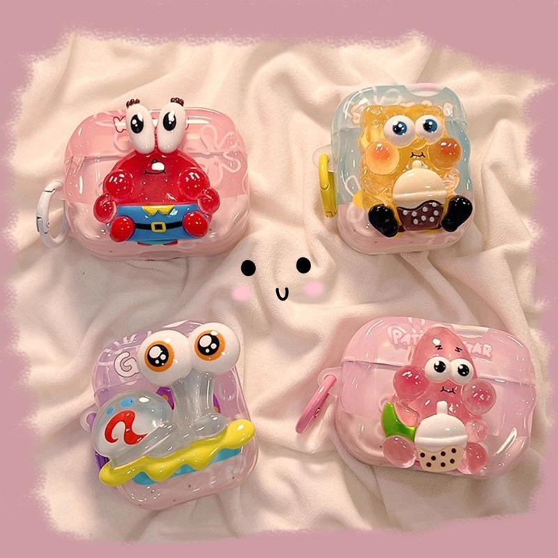 Earbuds Charging Case - Cute SpongeBob 3D Protective Case for