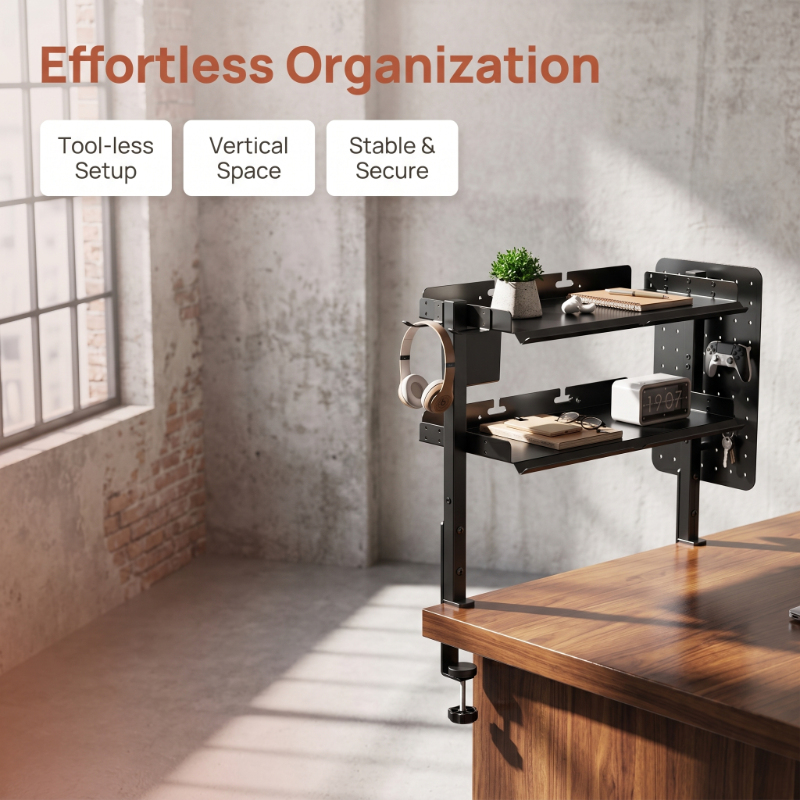 2-Tier Metal Clamp Desk Shelf  - Headphone Stand Desk review and price